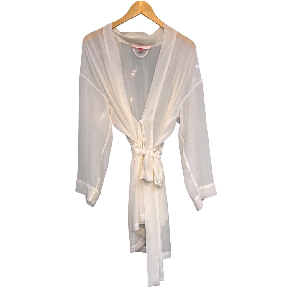 Victorias Secret Sheer White Chiffon‎ Wrap Robe One Size Bridal Lingerie Pockets